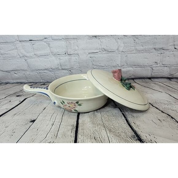 Vintage Red Wing Pottery Hand Painted Casserole with Lid Floral design - Picture 2 of 9